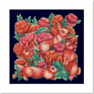 Year of the Rabbit - Lucky Rabbits & Peonies - Lunar New Year 2023 Posters and Art